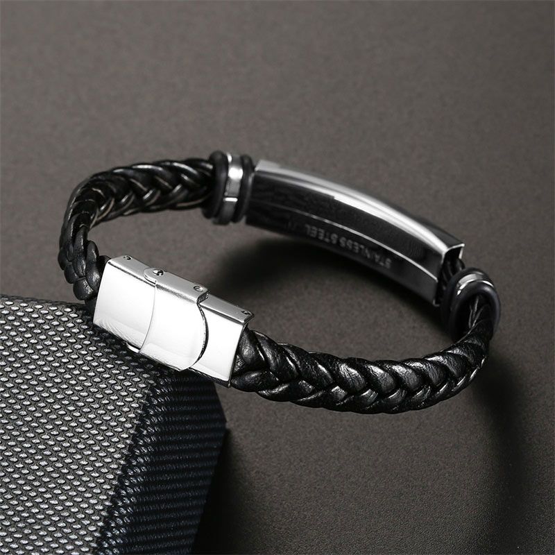 Men Leather Bracelet in Stainless Steel