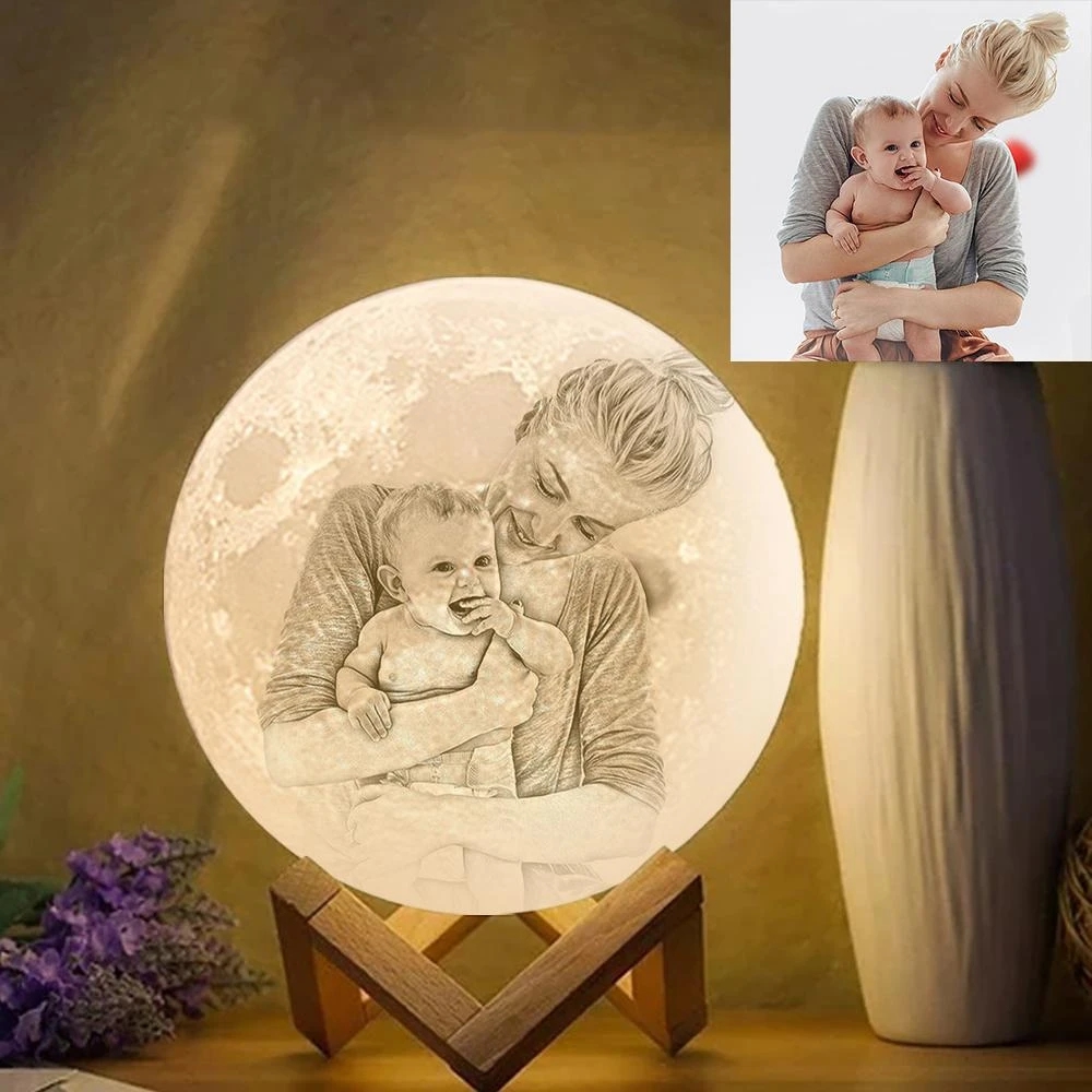 Custom Moon Night Light Lamp with Photo 2 Colors,Gift For Mom/Mother